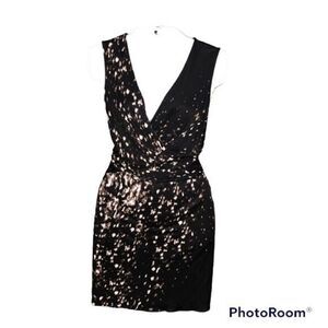 Elie Tahari | Women Spotted Black & White Crossover V-Neck Dress Size M